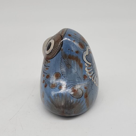 Handcrafted Ceramic Blue Owl Figurine With Floral Design From Mexico - Picture 5 of 6